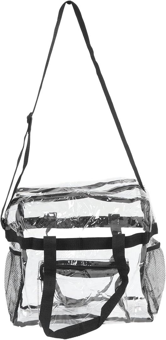 Clear Handbag, Transparent Handbag Large Capacity Cold Proof PVC Clear Tote Bag Multifunction Storage Bag for Outdoors Hiking Travel Shopping (Black)