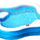 QPAU Inflatable Swimming Pool with 2 Seats and Backrests, 80" L x 80" W x 27" D Large Full-Sized Family Pools for Kids and Adults for Backyard, Garden, Outdoors, Blue