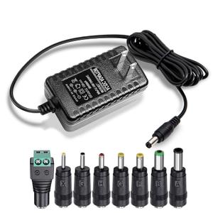 12V 2A AC Adapter Charger with 8 Tips, ac/dc Adapter 100-240v, 50/60hz 12 Volts 2000mA DC in 12V Power Supply Cord for Seagate & WD My Book WD LED Strip Light, CCTV Camera,Router, DC 12V 1.5A 1a Cable