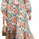 Sunny Spirit Womens Maxi Boho Dresses Floral Print Summer V Neck 2025 Flowy Tassel Long Casual Dress with Long Puff Sleeves XL