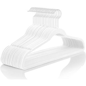 MIZGI Premium Velvet Hangers (60 Pack) Heavy Duty - Non Slip Felt Hangers - Velvet Suit Hanger White - White Coated Hooks,Space Saving Clothes Hanger