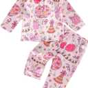Kuriozud Toddler Kids Little Girls Birthday Satin Silk Pajamas Long Sleeve Button Down Sleepwear Winter Pjs Set Nightgown (Pink) Size 80
