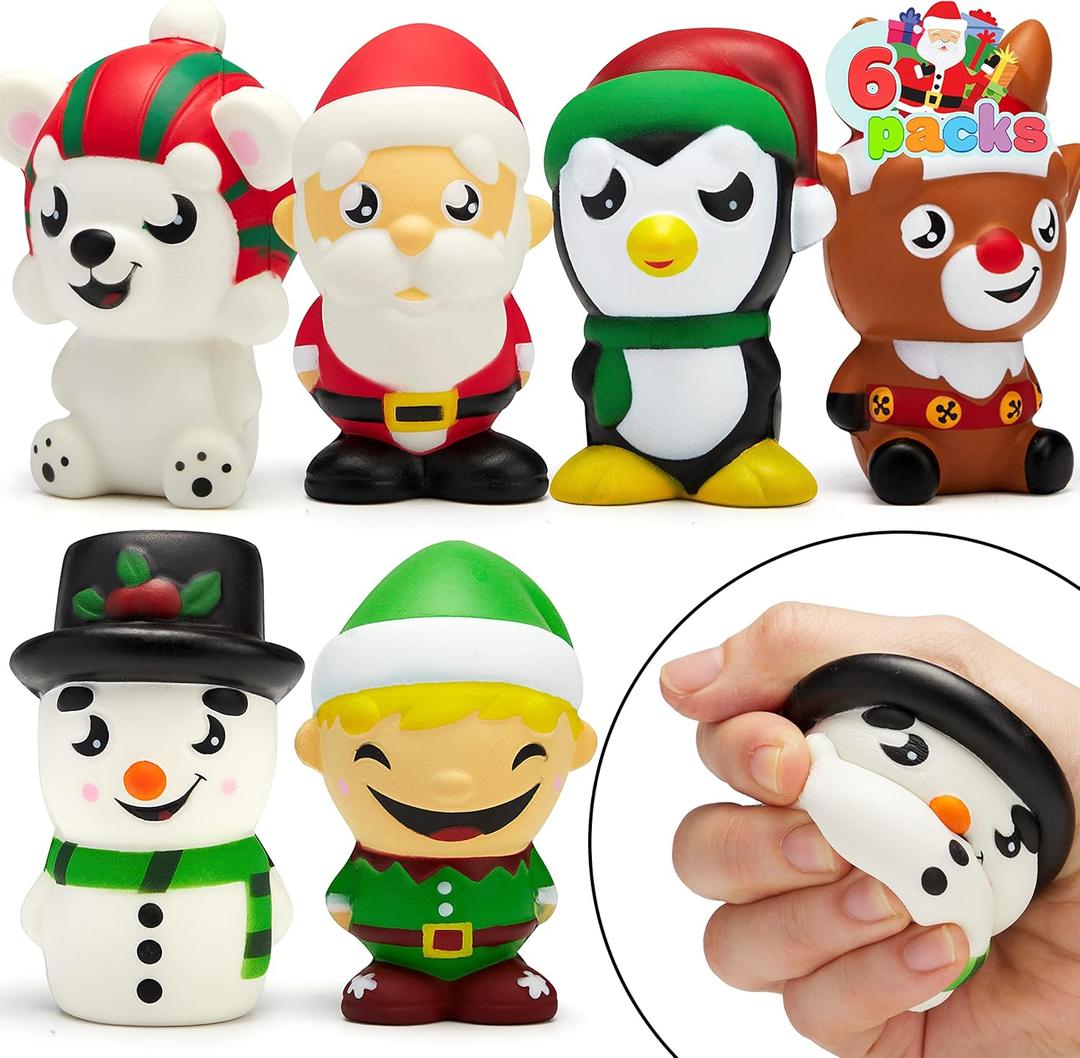 JOYIN 6 PCS Christmas Squeeze Toys Slow Rising, Cute Fidget Toys for Xmas Party Favors, Soft Squeeze Toy Relieve Stress and Anxiety, Christmas Funny Toy for Boys Girls