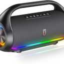 Bluetooth Speaker, IPX5 Waterproof Portable Bluetooth Speaker with Powerful Bass & LED Lights, BT5.3, Wireless Stereo Pairing for Home Party, Beach, Outdoor Camping, Support USB/TF Card/AUX/TWS (No Mic)