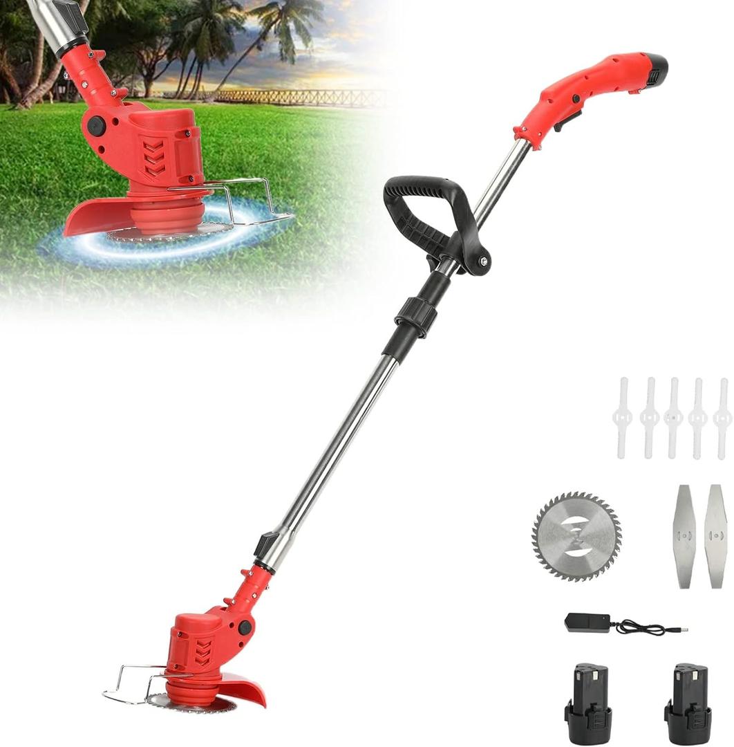 Weed Wacker, Weed Eater Cordless with Metal Blade, Battery Powered String Trimmer, Lightweight Grass Cutter for Garden and Yard, String Trimmer Cordless, Edger & Weed Trimmer with Batteries & Charger