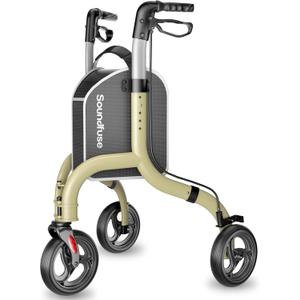 3 Wheel Walkers for Seniors, Lightweight Foldable Aluminum Rollator Walker, Height Adjustable Three Wheel Walker, Champagne (Fit User 4'8''-6'1'')