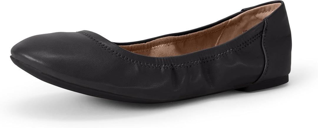 Amazon Essentials Women's Belice Comfortable Slip-On Ballet Flats Shoes, Black Faux Leather, 9