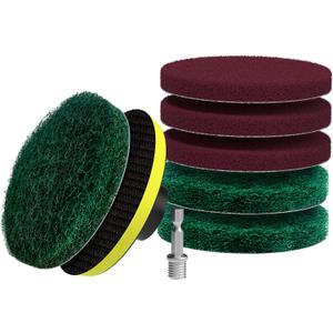 SCRUBIT Drill Brush Power Scouring Pads - Heavy Duty Tub and Tile Cleaner - Drill Scrubber Brush kit Includes Drill Attachment, 3 Red, 3 Stiff Green Scrubber Pads