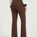 Women's High Waist Dress Pants Stretchy Pull On Work Trouser Business Casual Office Slack 4 Pockets Bootcut Flare Leg (Brown, XL)