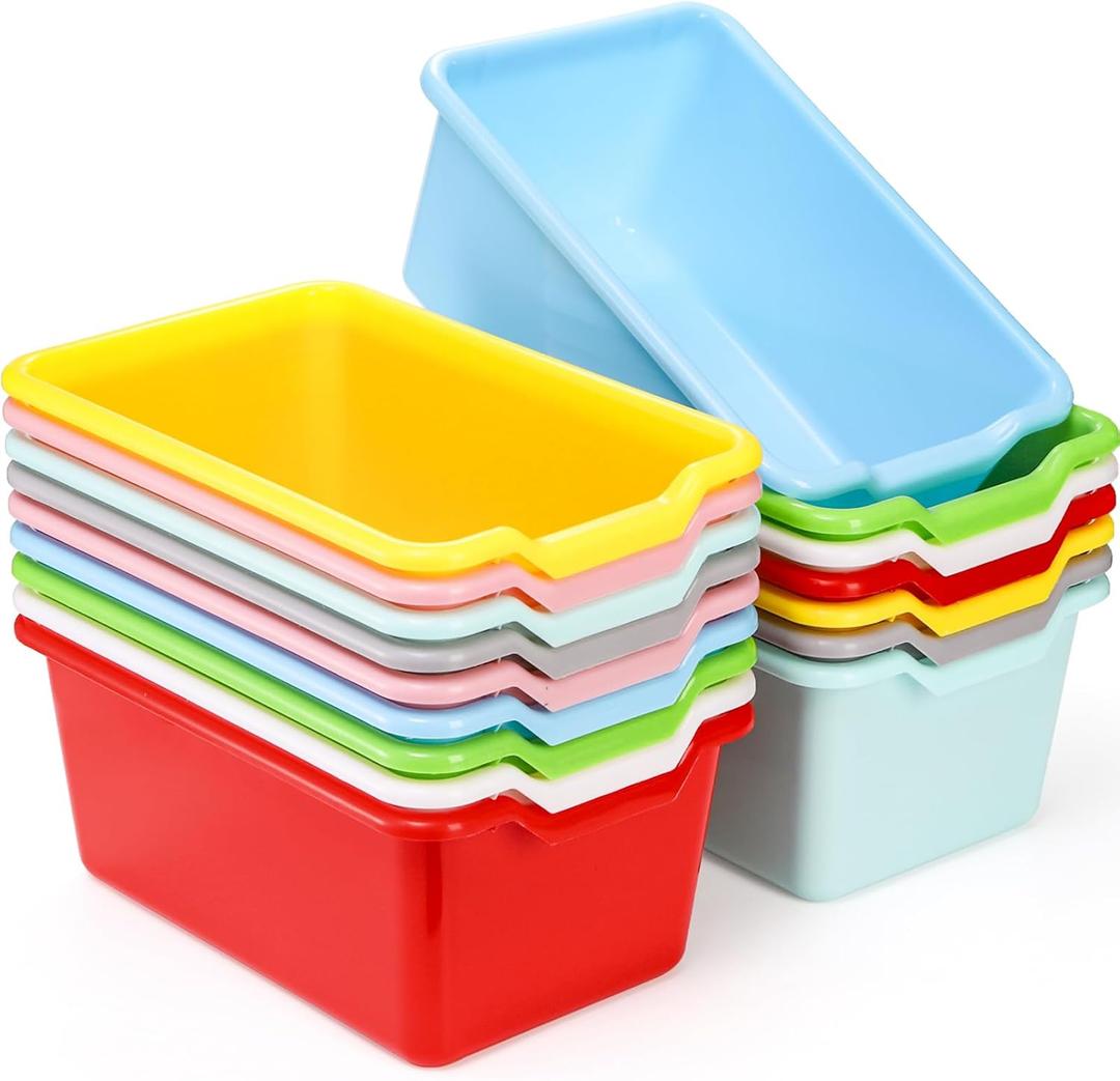 WUWEOT 16 Pack Cubby Bins Classroom Toys Bins, Plastic Books Storage Bins, Easy-to-Grip Stackable Crafts Organizer for Classroom, Nursery, Playrooms And Home Organization