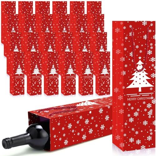 Fuyoooo 24 Pcs Christmas Wine Gift Bags Bulk Christmas Tree Pattern Design Reusable Wine Bottle Gift Bags with Handles for Xmas Thanksgiving Xmas Birthday Party(Green)