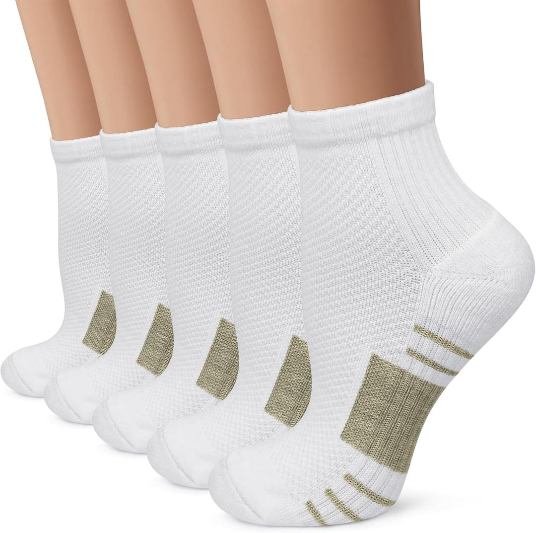 Iseasoo Copper Compression Socks for Men & Women Circulation-Ankle Plantar Fasciitis Socks Support for Athletic Running (Small-Medium, A02-5 White)
