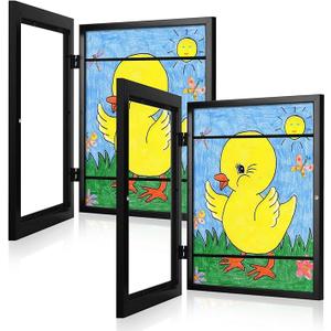 [2Pack] Kids Art Frames, 9x12 Front Opening Kids Artwork Frames Changeable, Black Artwork Display Storage Frame for Wall, Holds 50 Pcs, for 3D Picture, Crafts, Children Drawing, Hanging Art, Portfolio