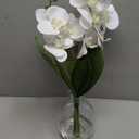 Oairse White Orchids Artificial Flowers, Faux Orchid in Glass Vase Real Touch Small Phalaenopsis Orchid Flowers Arrangements with Clear Vase Orchids Centerpiece for Dining Room Table