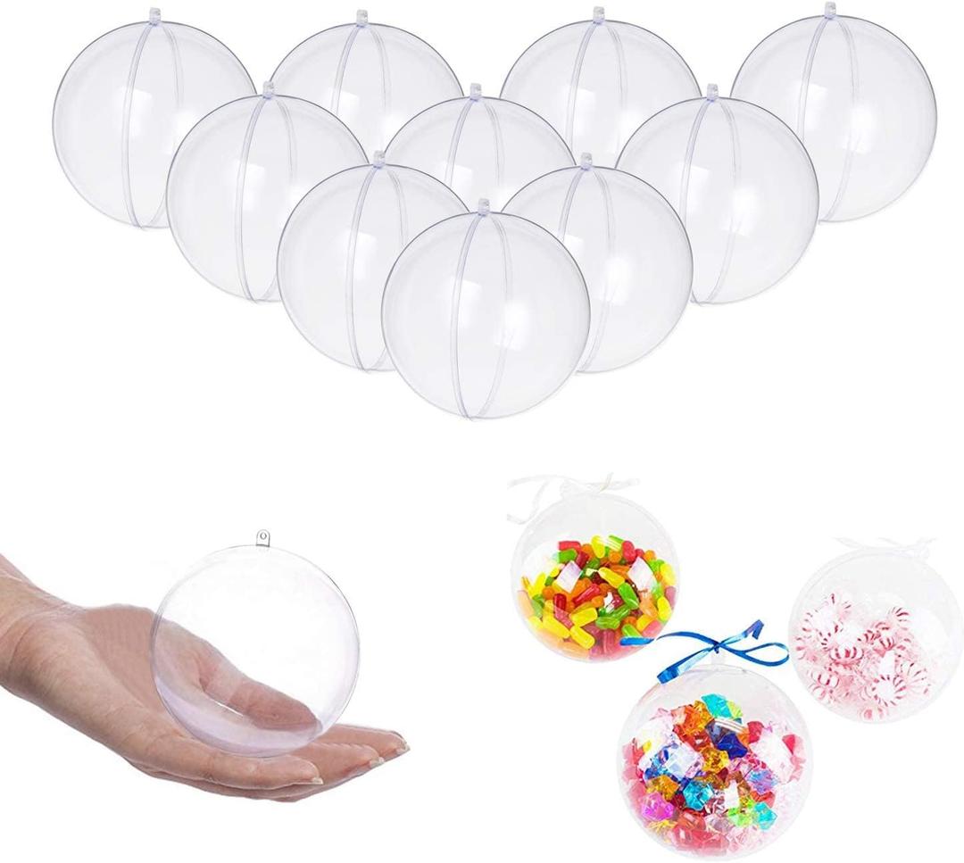 3.15"/80mm Clear Plastic Fillable Christmas DIY Craft Ball Ornament - Pack of 10
