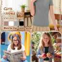 4 Pack Girls Short Sleeve Shirts Ribbed Knit Cotton Boat Neck Slim Fit Tops Basic Casual Cute Tees for 5-14 Years (Black)
