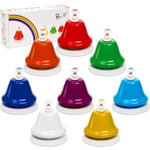 8 Notes Desk Bells, Music Bell Percussion Instrument, Colorful Diatonic Metal Bells, Chromatic Musical Table Bell for Teaching Church Chorus Holiday Party Supplies Birthday Gift