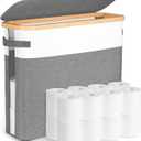 Extra Large Toilet Paper Storage Basket with Lid, 32.4L Toilet Paper Holder for Bathroom, Modern Neutral Style Holds 1216 Rolls Waterproof & Sturdy with Leather Handles, Grayish White