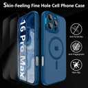 YFEMLAZ Magnetic for iPhone 16 Pro Max Case,with Screen Protectors X2,Full Camera Protection,Compatible with MagSafe,Translucent Matte,Anti-FingerprintShockproof Protective Phone Case,6.9",Blue