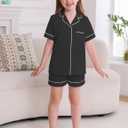 Veseacky 2 Piece Toddler Pajama Set Short Sleeve Sleepwear Boy Girl Button Down Pjs Cotton Loungewear Black 10-11 Years (Black)