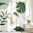 Green Boho Shower Curtain 60Wx72H Sage Green Bohemian Modern Abstract Tropical Palm Leaves Plant Mid Century Bathroom Decor Minimalist Geometric Bath Curtain Fabric Polyester 12 Pack Hooks
