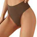 Zmart Women High Waist Thong Bikini Bottoms High Cut Swimsuit Bathing Suit Cheeky Brazilian Swimwear Bottom (Medium, Brown)