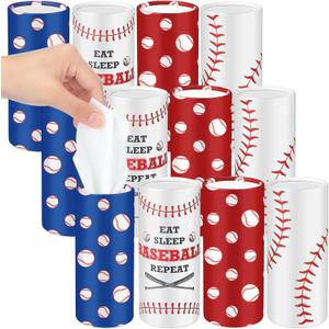 Faccito 12 Pcs Car Tissues Cylinder Holder with Facial Tissue Bulk Baseball Themed Tissue Holder Travel Tissues Tubes Boxes Container for Car Cup Baseball Party Decoration Supplies