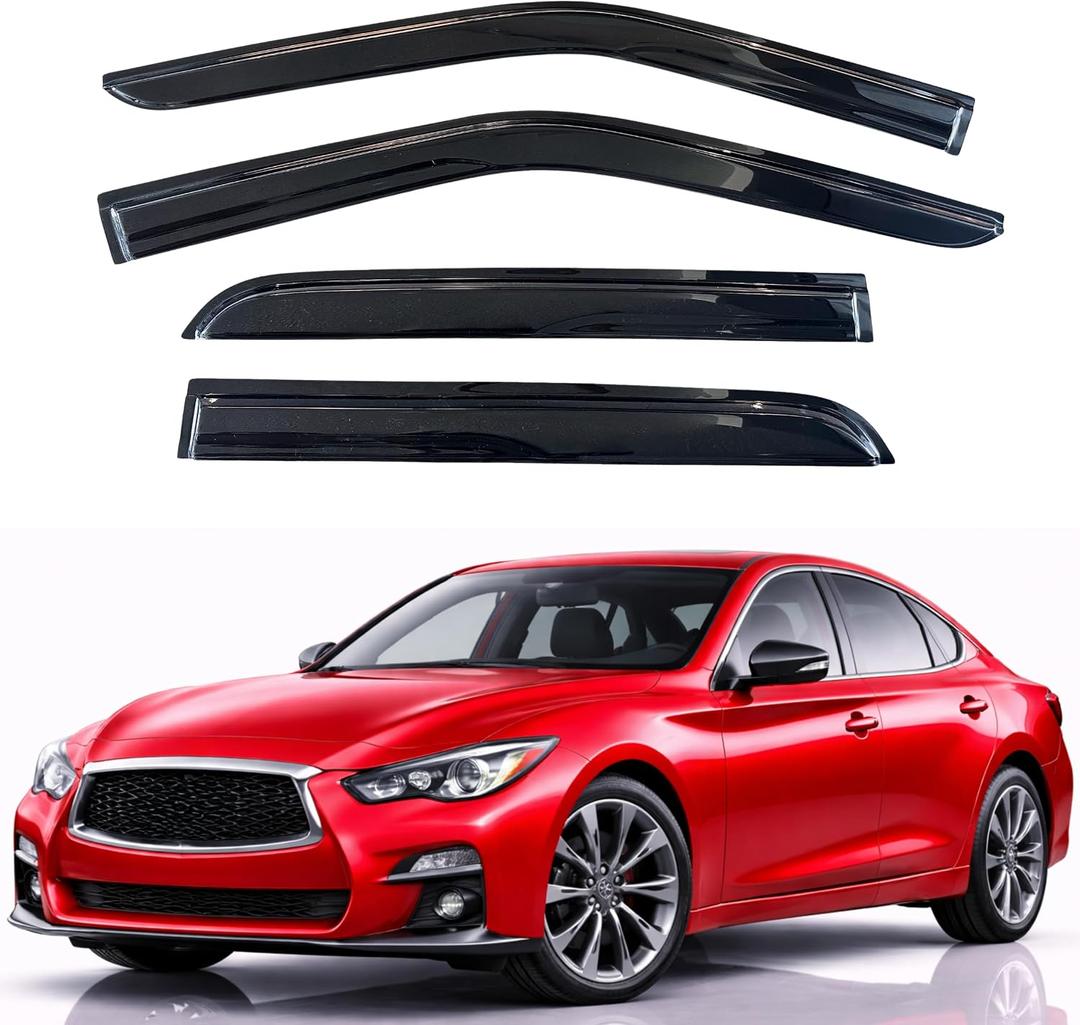 KPY Rain Guards Fit for 2014-2022 Infiniti Q50, Out-Channel Window Visors Vent Wind Deflectors 4PC, Car Accessories for 14-22 Infiniti Q50