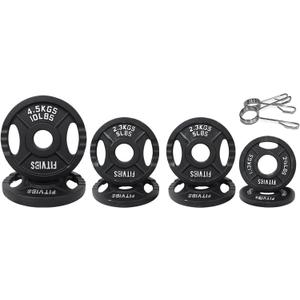 Olympic Cast Iron Plate for Strength Training and Weightlifting, Pairs, Sets or Set with Barbell, Multiple Sizes (2.5/10LB Pair, 4X 5LB Set, Two Hole Vintage)