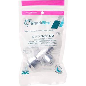 SharkBite 1/2 x 3/8 Inch Compression Straight Stop Valve, Quarter Turn, Push to Connect Brass Plumbing Fitting, PEX Pipe, Copper, CPVC, PE-RT, HDPE, 23037-0000LF