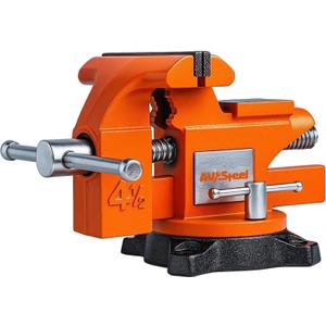 AV Steel 4-1/2" Bench Vise with 240 Flexible Swivel Locking Base and Anvil, High-Strength Multi-Purpose Workbench Vise Heavy-Duty, Cast Iron Workbench for Woodworking, Drilling, Pipe Cutting