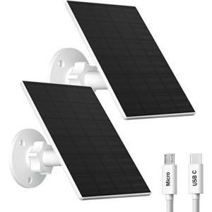 2W Solar Panel for Security Camera Outdoor, USB/USB-C Charger with IP65 Waterproof, 360 Adjustable Mount & 7.2ft Cable, Compatible with Rechargeable Battery Cameras (2 Pack, White)