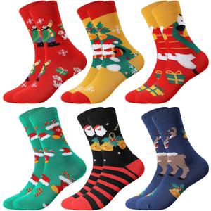 Novelty Fun Crew Socks for Women Colorful Crazy Socks for Women Girls Gifts (6 Christmas Red Green Blue Yellow)