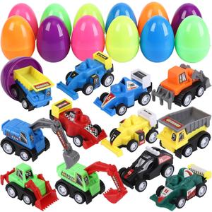 12 Pcs Easter Eggs Prefilled with Pull Back Cars for 3-6 Year Old Boys, Pull Back Construction Vehicle and Race Car for Easter Party Favors, Easter Basket Stuffers, Easter Egg Fillers,Easter Eggs Hunt