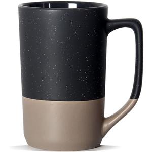 16 OZ Large Coffee Mug, Two Color Combination Big Ceramic Tea Cup with Square Handle with White Speckled for Men Women Restaurant Home Office Hot Drinks, Grey (Gray)