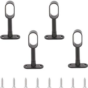 4pcs Black Closet Rod Support, Zinc Alloy Oval Wardrobe Rod End, Adjustable Hollow Rod Bracket for Cabinet Bedroom Bathroom