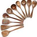 HAKSEN Wooden Spoons for Cooking, 10PCS Natural Acacia Wood Kitchen Utensils Set, Wooden Utensil Set for Nonstick Cookware, Smooth Finish, Sturdy & Durable