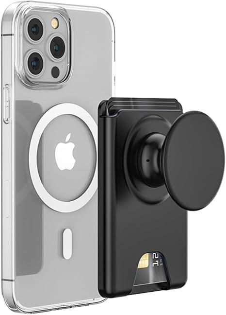 AUROX for MagSafe Wallet Stand, Magnetic Wallet Stand, for Magsafe Phone Grip Card Holder, Magnetic Card Wallet Holder with Collapsible Phone Grip, for iPhone 16 15 14 13 12 Series, Fit 3 Cards, Black