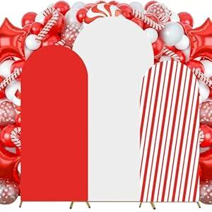 3 Set Christmas Arch Covers 6Ft, 5Ft, 4Ft Red and Green Spandex Fitted Fabric Round Top Stretchy Backdrop Stand Covers for Christmas Wedding Birthday Party Ceremony Anniversary Grad Decoration