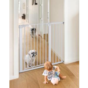 COMOMY 36" Extra Tall Baby Gate for Stairs Doorways, Fits Openings 29.5" to 43.3" Wide, Auto Close Sturdy Safety Dog Gate for House, Pressure Mounted Easy Walk Through Pet Gate with Door, White