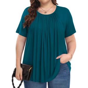 Womens Plus Size Tops Summer Shirts Tunic Short Sleeve Crew Neck Loose Fit Blouse 1X-5X (Aqua Green, 5X)