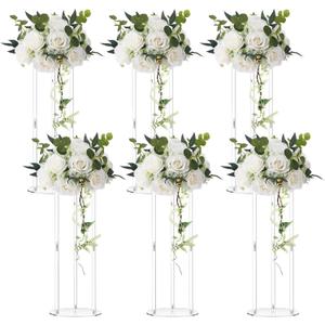 6 Pcs Tall Acrylic Vase Wedding Centerpieces Clear Elegant Centerpiece Stand with Artificial Hydrangea Flowers for Wedding Party Table Home Decorations (20 Inch)