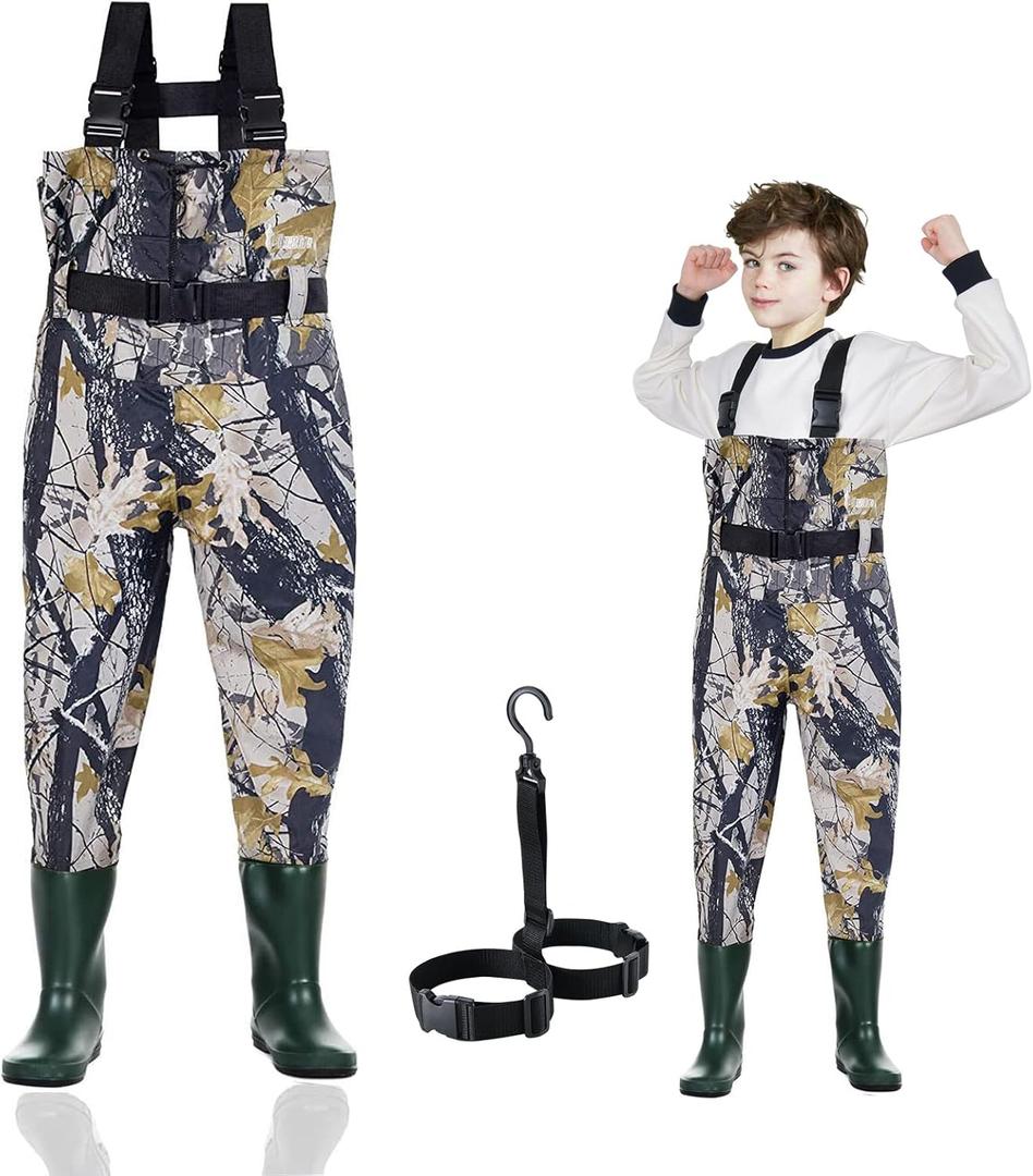 Kids Chest Waders for Toddler Children Waterproof Youth Fishing Waders for Boys Girls Hunting Waders with Insulated Boots (6/7, Camo)