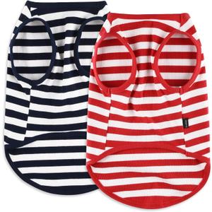CtilFelix Dog Shirt Striped Clothes Stretchy Vests for Small Medium Large Dogs Boy Girl Cat Apparel Soft Cotton Puppy T-Shirts Lightweight Pet Tank Top Kitten Outfit Pack-2 Red & Blue 4XL (4XL- Chest ~31" / 35~55 lbs)