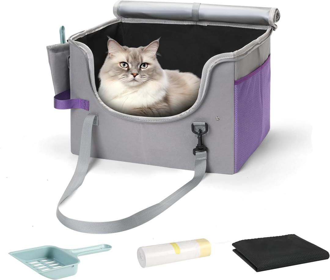 pidipiti Portable Leakproof Tall-Side cat Litter Box,with Zipped lid,Collapsible for car Travel and Hotel, for 1 Medium cat
