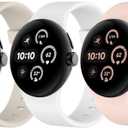 Silicone Bands Compatible With Google Pixel Watch 3 45mm, 3 Pack Waterproof Sport Strap Replacement for Women Men (Starlight++White+Pink)