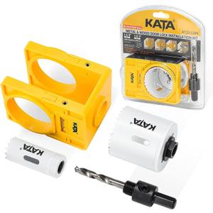 KATA 1-3/8" - 1-3/4" Bi-Metal Door Lock Installation Kit for Metal and Wood Doors with Guide Template, Deadbolt Installation Kit and Door Lock Hole Saw Kit