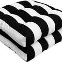 Outdoor/Indoor Wicker Seat Cushions All Weather 19 x 19 inches Outdoor Chair Pads,Black White,Set of 2 (Wicker Cushions) (Cushion With Ties)