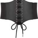 TRIWORKS Corset Belt for Women, Lace Up Elastic Waist Belt,Tied Waspie Corset Belts for Women Halloween Costume (Fit Waist 30"-33")