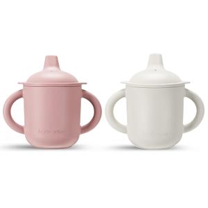 Leeleelon Silicone Sippy Cups for Baby, Leak-Proof Sippy Cups for Baby & Toddler with Handles, Soft Spout Sippy Cup for Infants, 6+ Months, 6oz/180ml (Pack of 2) (2 Pack, Pink & Beige White)